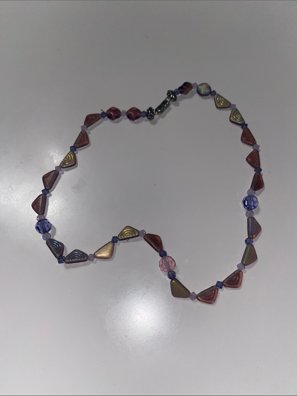 Handmade Multi-Tone Triangle Bead Necklace - Purple & Bronze